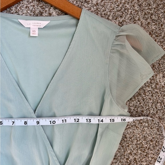 🦋 LC Lauren Conrad Mint Green V-Neck Short Sleeve Mini Dress XS - Picture 5 of 6